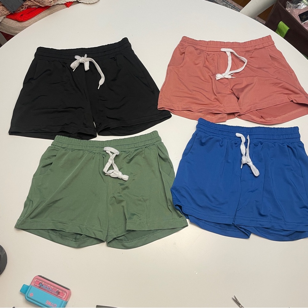 NWT Set of 4 Real Essentials Casual Shorts in Black, Pink, Green, and Blue S